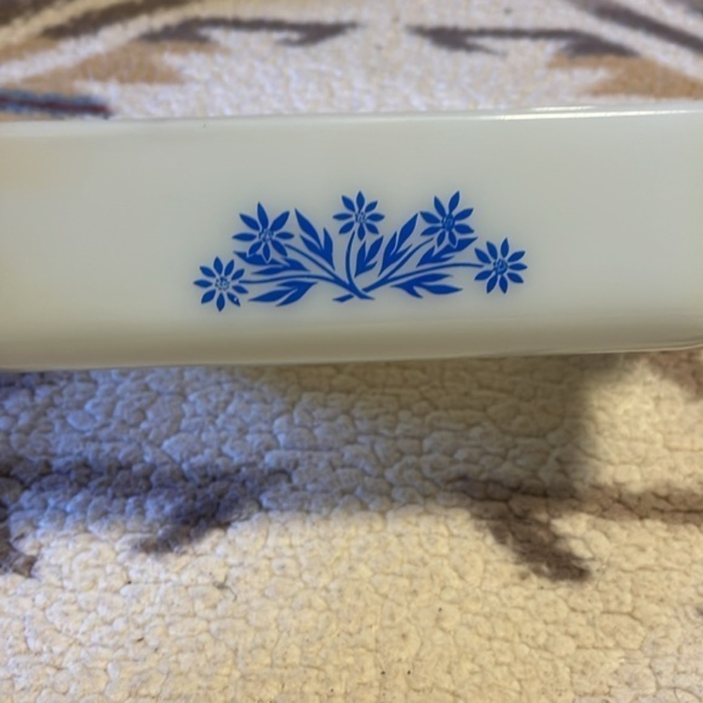 Rare Anchor Hocking Casserole Dish Fire King Ovenware Blue corn flower vintage